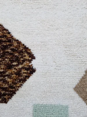 Detailed View of Luxurious colorful blocks Moroccan runner rug with a modern design in green, blue, and brown
