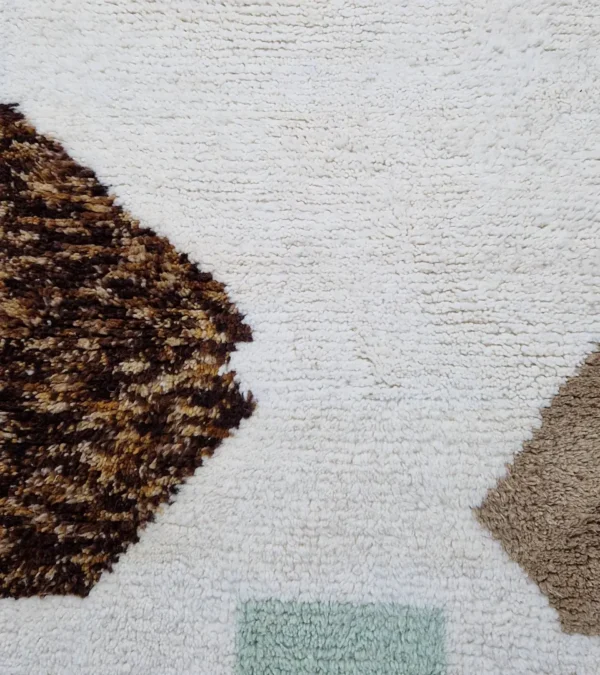 Detailed View of Luxurious colorful blocks Moroccan runner rug with a modern design in green, blue, and brown