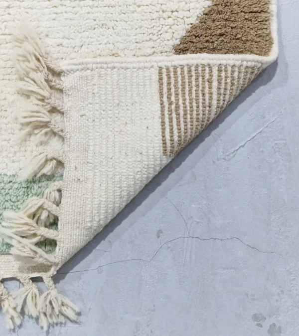 Detailed View of Luxurious colorful blocks Moroccan runner rug with a modern design in green, blue, and brown