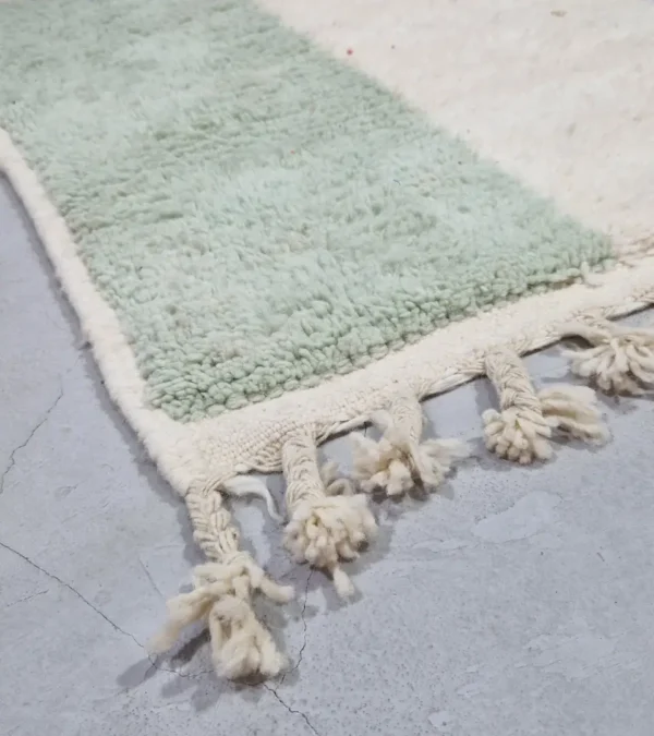 Detailed View of Luxurious colorful blocks Moroccan runner rug with a modern design in green, blue, and brown