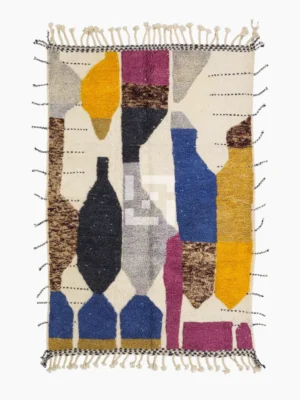 Top View of Nayla handmade Beni Ourain wool rug with an abstract geometric design in a multicolor palette