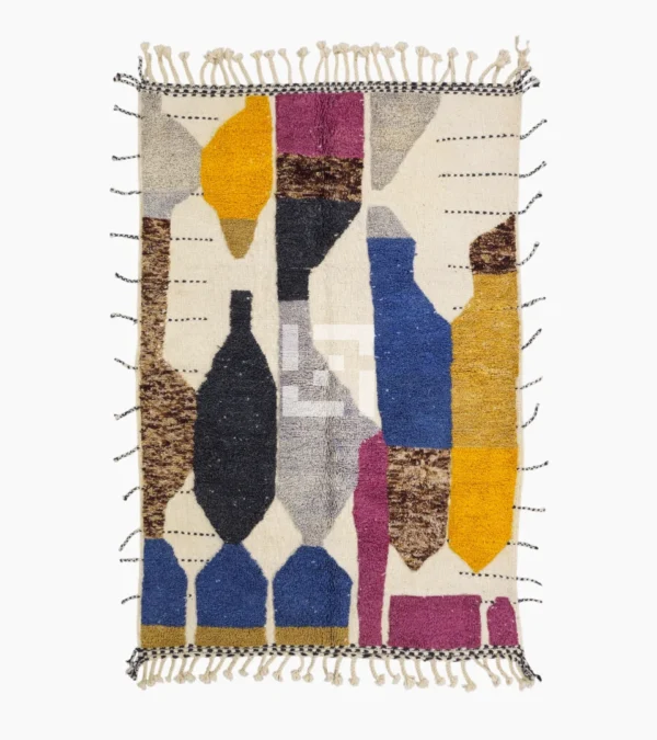 Top View of Nayla handmade Beni Ourain wool rug with an abstract geometric design in a multicolor palette