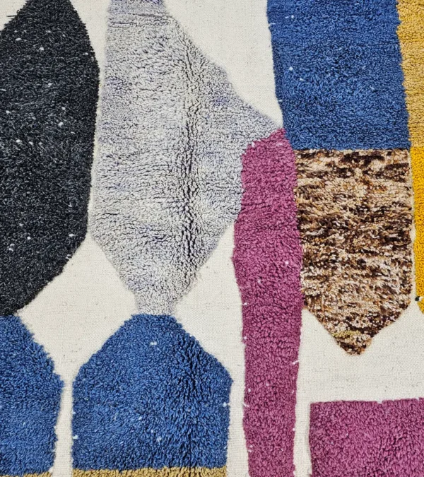 Detailed View of Nayla handmade Beni Ourain wool rug with an abstract geometric design in a multicolor palette