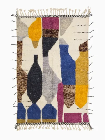 Top View of Nayla handmade Beni Ourain wool rug with an abstract geometric design in a multicolor palette