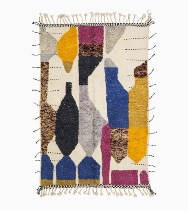 Top View of Nayla handmade Beni Ourain wool rug with an abstract geometric design in a multicolor palette