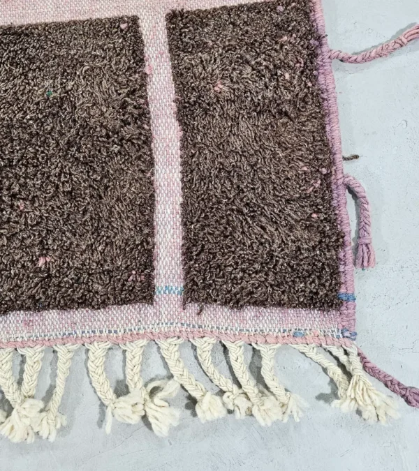 Detailed View of Nayla handmade Beni Ourain wool rug with a colorful geometric design and tassels