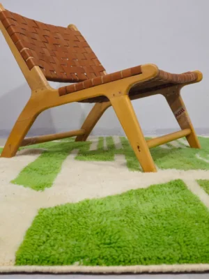 Neon handmade Beni Ourain wool rug with an abstract green design in room