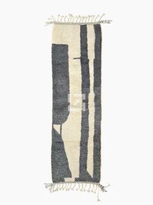 Top View of Nova handmade Beni Ourain wool runner with an abstract striped design in gray and ivory