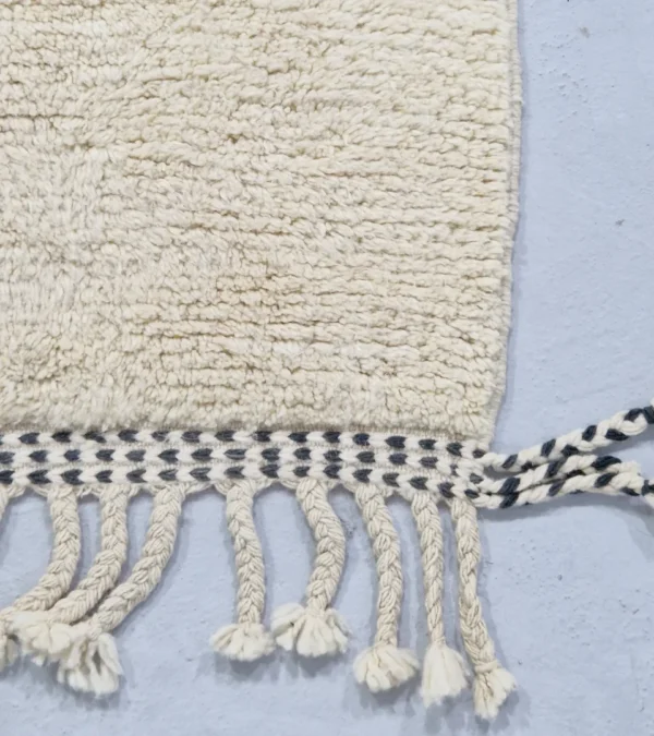 Detailed View of Nova handmade Beni Ourain wool runner with an abstract striped design in gray and ivory