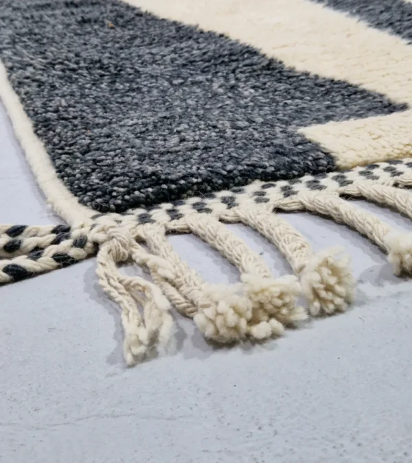 Detailed View of Nova handmade Beni Ourain wool runner with an abstract striped design in gray and ivory