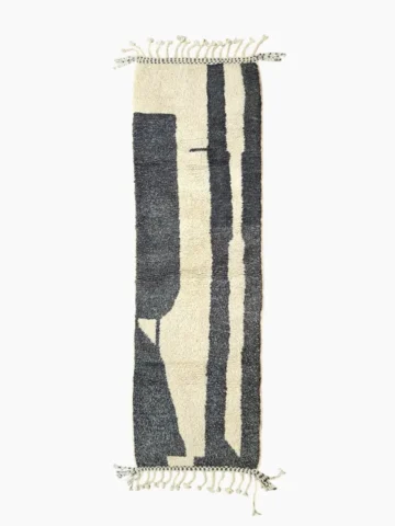 Top View of Nova handmade Beni Ourain wool runner with an abstract striped design in gray and ivory
