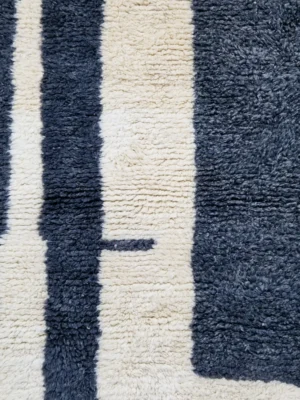 Detailed View of Nova handmade Beni Ourain wool runner with an abstract striped design in gray and ivory