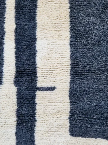 Detailed View of Nova handmade Beni Ourain wool runner with an abstract striped design in gray and ivory
