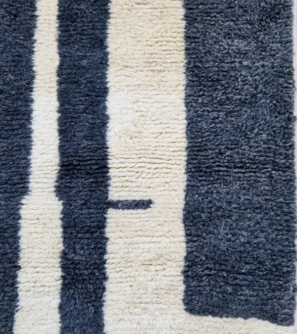 Detailed View of Nova handmade Beni Ourain wool runner with an abstract striped design in gray and ivory