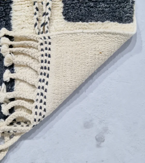 Detailed View of Nova handmade Beni Ourain wool runner with an abstract striped design in gray and ivory