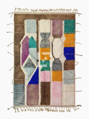 Top View of Nyla handmade Beni Ourain wool rug with a contemporary high-low geometric pattern in multicolor hues