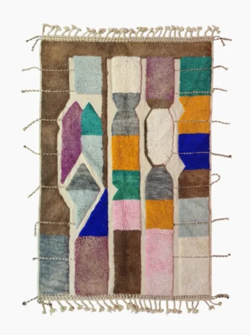 Top View of Nyla handmade Beni Ourain wool rug with a contemporary high-low geometric pattern in multicolor hues