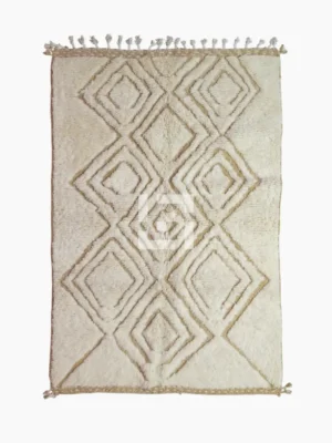 Top View of Sirine handmade Beni Ourain wool rug with a classic trellis pattern and a raised, textured pile
