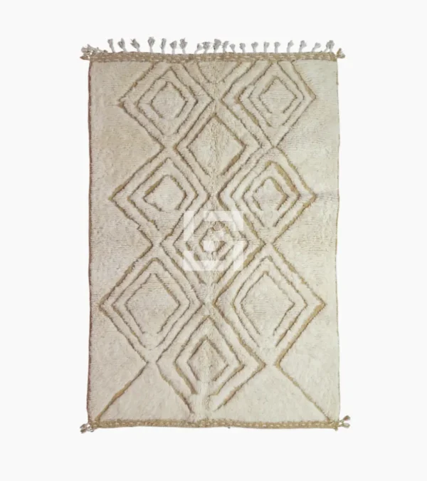 Top View of Sirine handmade Beni Ourain wool rug with a classic trellis pattern and a raised, textured pile