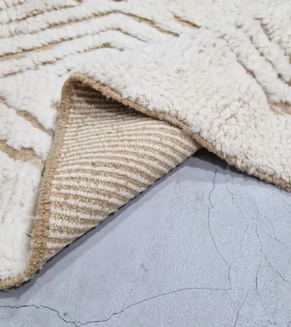 Detailed View of Sirine handmade Beni Ourain wool rug with a classic trellis pattern and a raised, textured pile