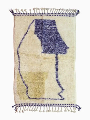 Top View of Toda handmade Beni Ourain wool rug with a modern organic abstract design in blue and beige