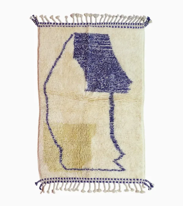 Top View of Toda handmade Beni Ourain wool rug with a modern organic abstract design in blue and beige