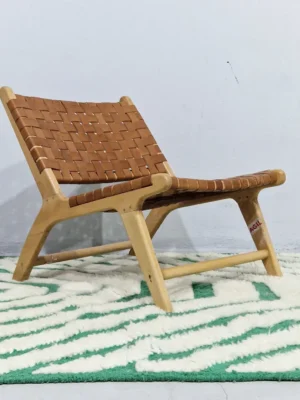 Verdant handmade Beni Ourain wool rug with a bold pattern of nested green and ivory stripes in room