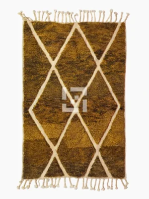 Top View of Zola handmade Moroccan wool rug with a modern lattice pattern in brown and ivory
