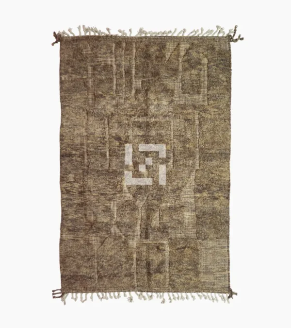top view of Handwoven earth gray wool rug with subtle geometric grid pattern