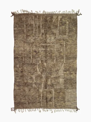 top view of Handwoven earth gray wool rug with subtle geometric grid pattern