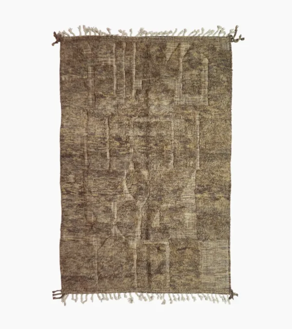 top view of Handwoven earth gray wool rug with subtle geometric grid pattern