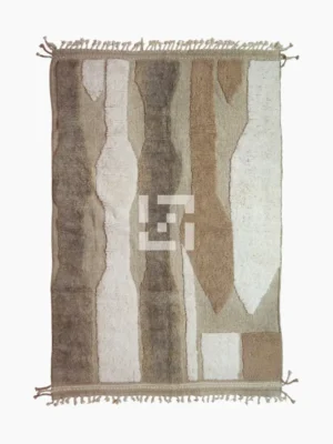 top view of Handmade Moroccan high/low pile rug with abstract neutral pattern