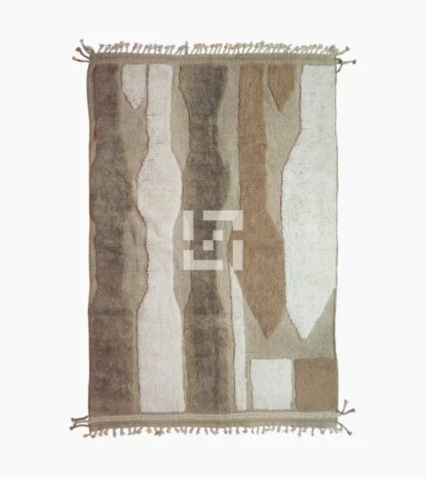 top view of Handmade Moroccan high/low pile rug with abstract neutral pattern