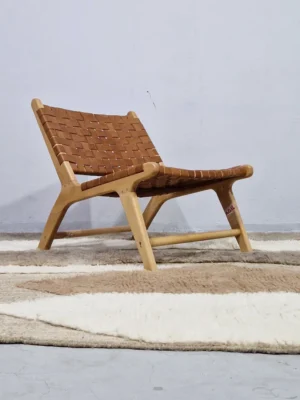 Handmade Moroccan high/low pile rug with abstract neutral pattern in room
