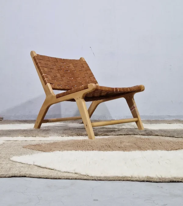 Handmade Moroccan high/low pile rug with abstract neutral pattern in room