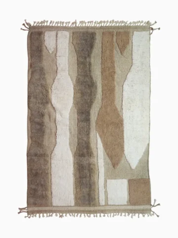 top view of Handmade Moroccan high/low pile rug with abstract neutral pattern