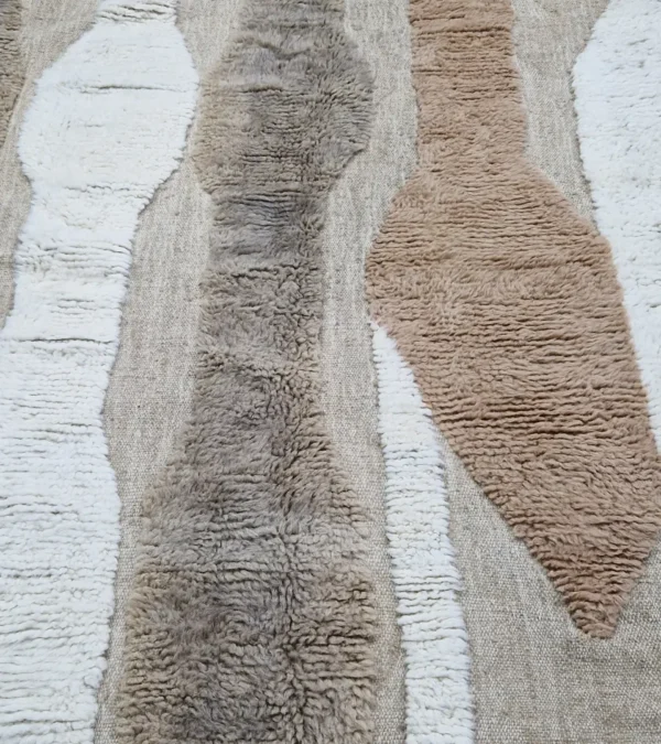 detailed view of Handmade Moroccan high/low pile rug with abstract neutral pattern
