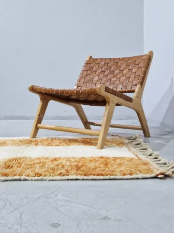 Golden Horizon Moroccan rug with golden yellow and off-white abstract shapes in room