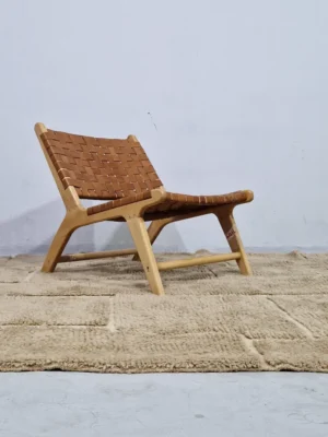 Handmade Moroccan high/low pile rug with taupe geometric pattern in room