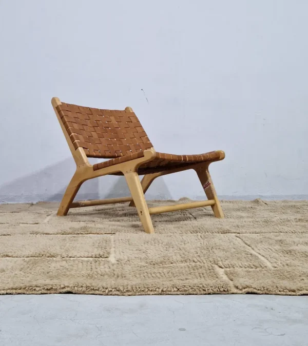 Handmade Moroccan high/low pile rug with taupe geometric pattern in room