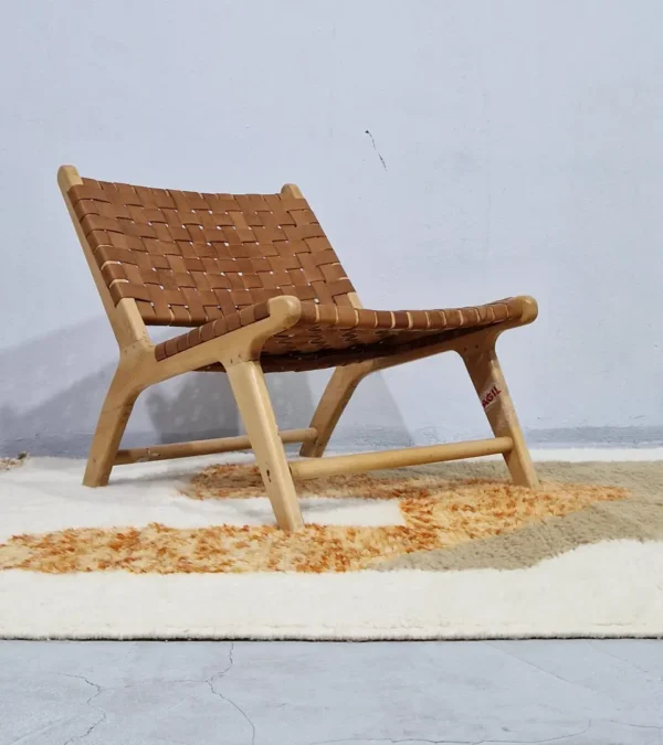 Custom size Moroccan rug with tassels, rust and beige modern design in room