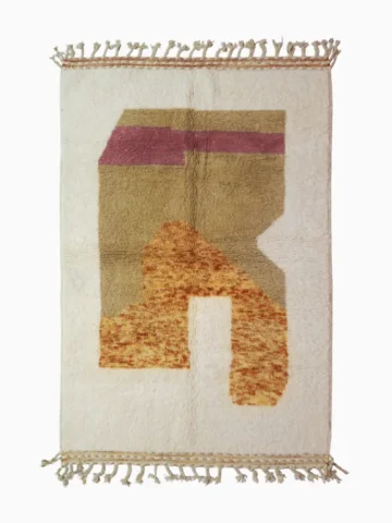 top view of Custom size Moroccan rug with tassels, rust and beige modern design