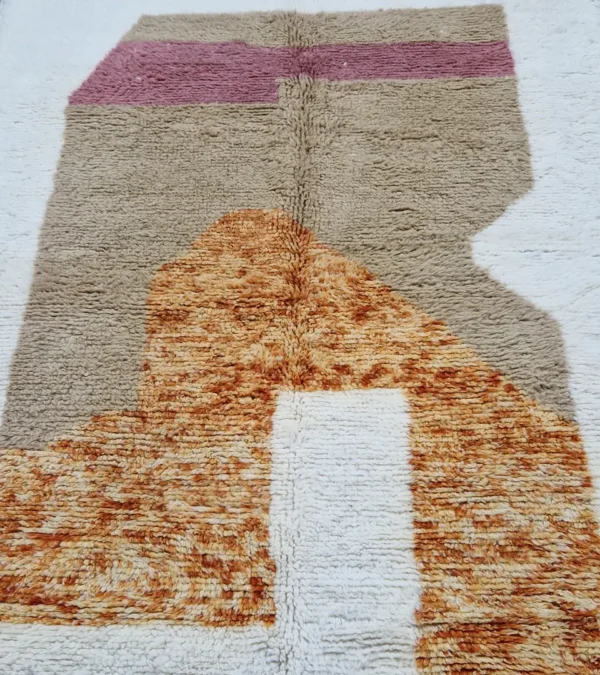 detailed view of Custom size Moroccan rug with tassels, rust and beige modern design