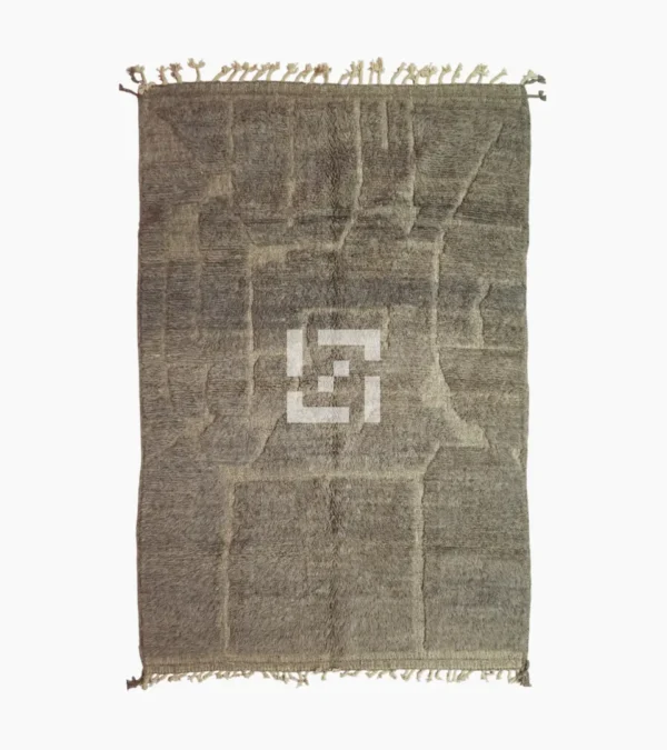 top view of Stone gray Moroccan rug with sculpted geometric grid pattern