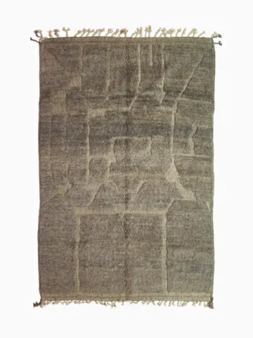 top view of Stone gray Moroccan rug with sculpted geometric grid pattern