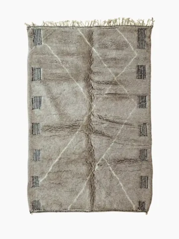 Minimalist greige Moroccan wool area rug size 5x7 ft