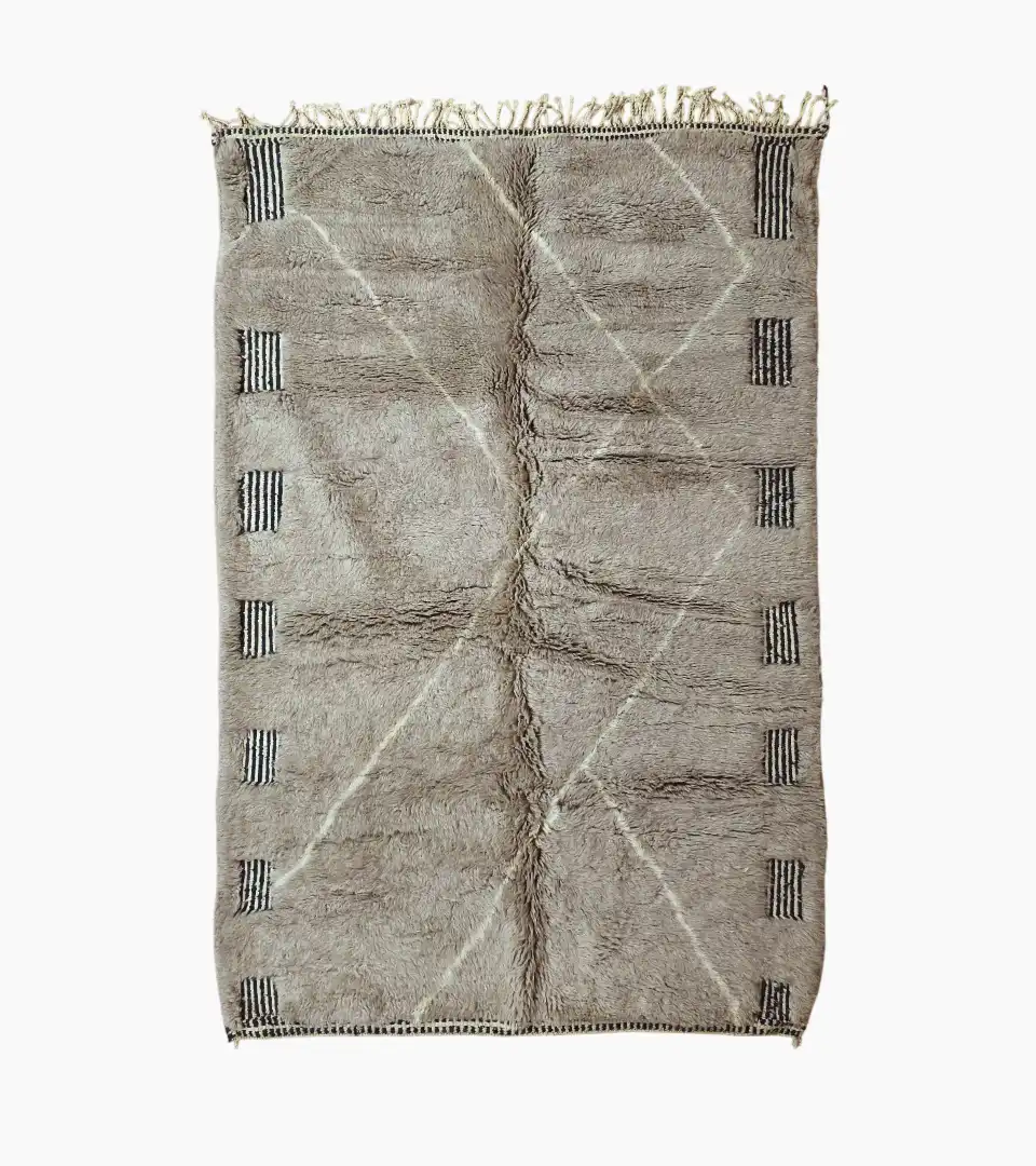 Minimalist greige Moroccan wool area rug size 5x7 ft