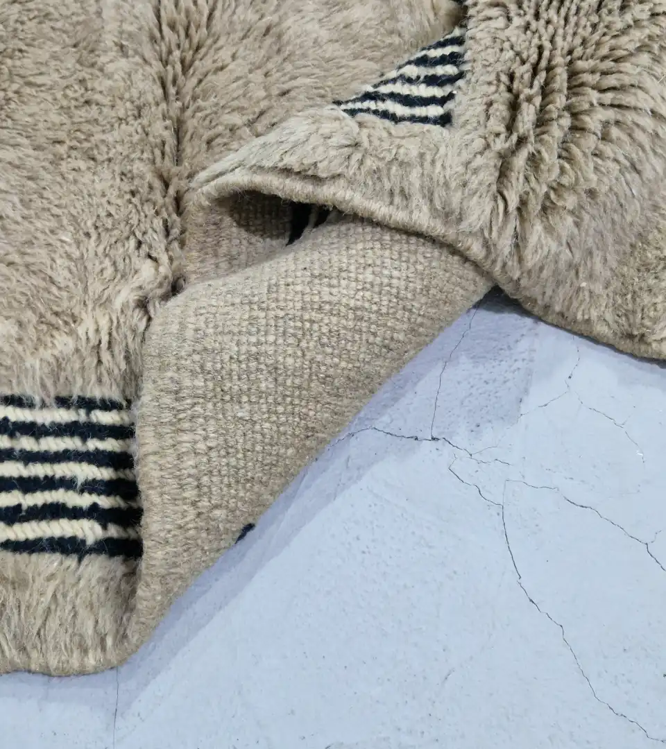 Luxury Moroccan hand knotted rug greige with black accents