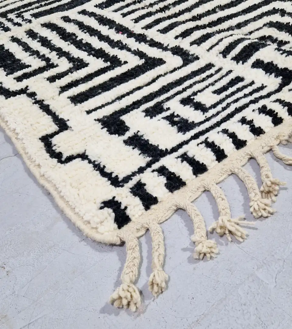 Minimalist black and white geometric wool rug