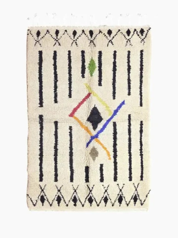 Hand knotted wool rug 5x7 cream striped geometric